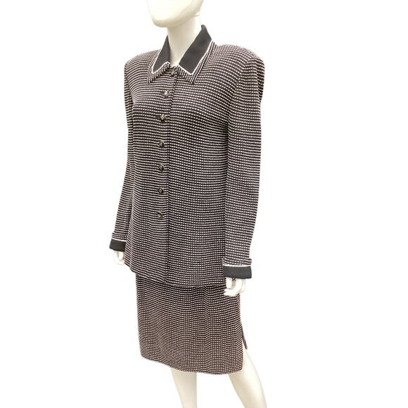 St.John Collection Women’s 2-Piece Set Size 10 Blazer + Skirt Ornate Buttons B&W - Picture 2 of 10
